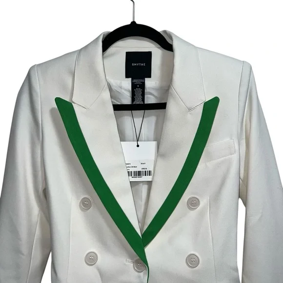 NEW NWT SMYTHE Taped Not A DB Blazer Jacket In Tennis Ivory & Green - Picture 4 of 9
